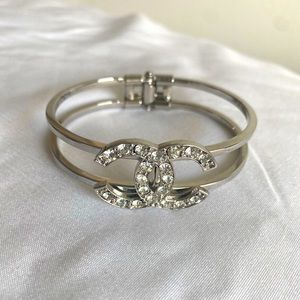 Silver Faux Designer Bangle Bracelet